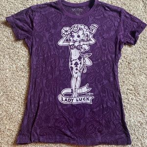 Rat Fink by Ed Roth Paisley Purple Lady LuckFitted Tee